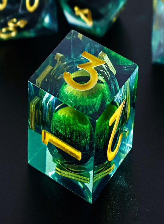 EZUO DND Resin Dice Dragon Eye Liquid Core Dice Set Sharp Edged Dice Set with Box, Dungeons and Dragons Polyhedral Dice, D&D RPG Role Playing Games (Green) - Image 2